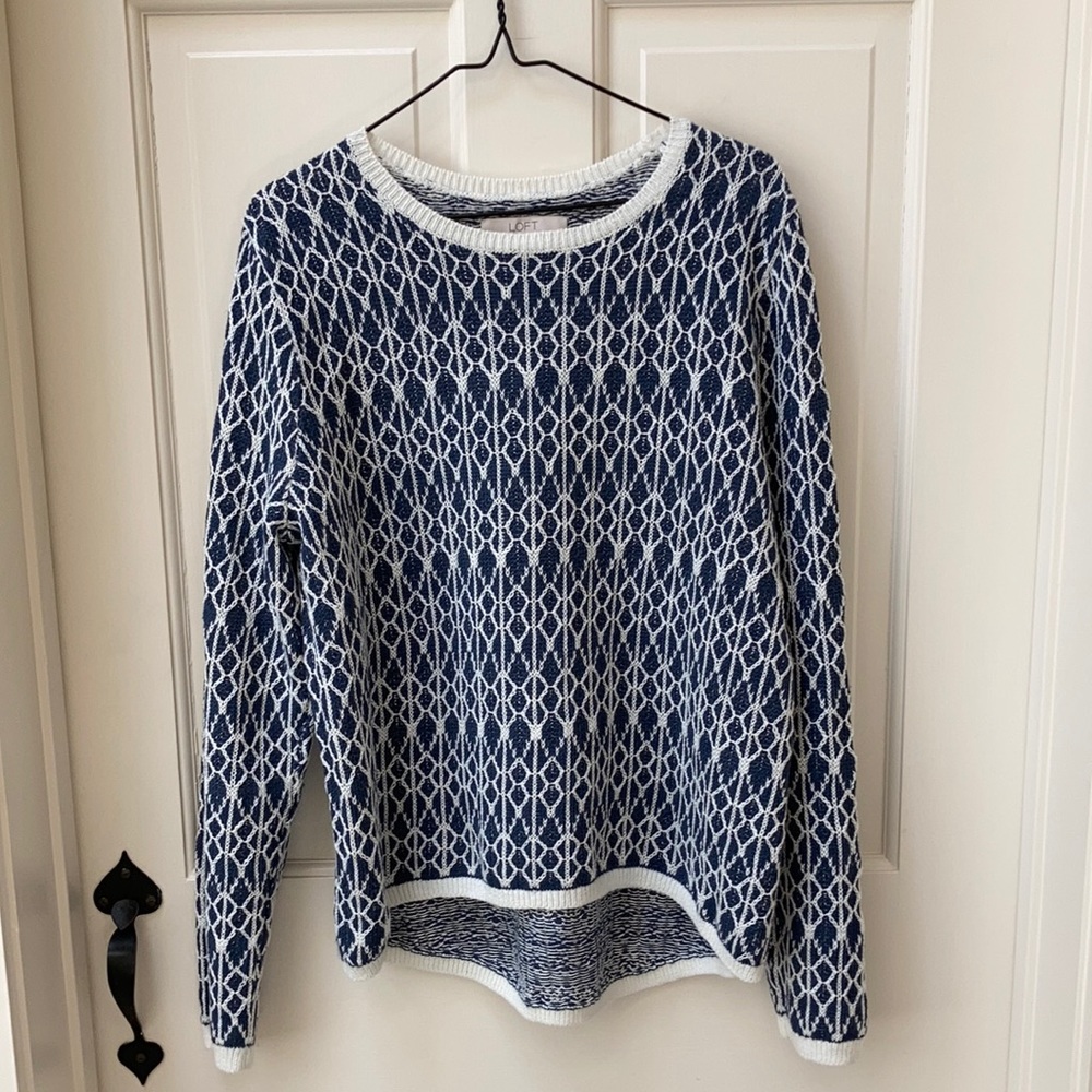 LOFT Linen Sweater - XL - Blue & White